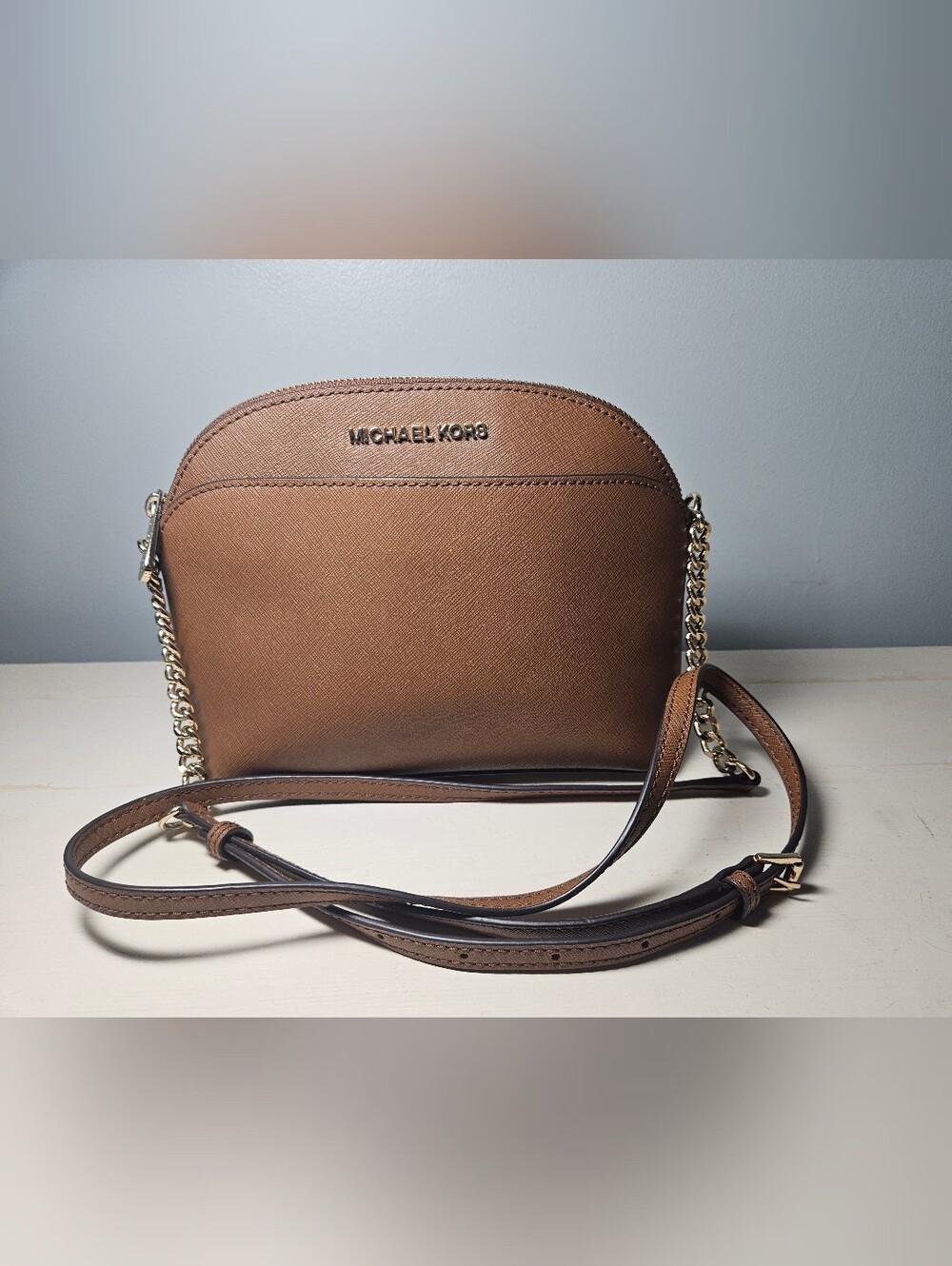 Michael Kors Jet Set Travel Medium Dome Crossbody Bag - Luggage Saffiano Leather
